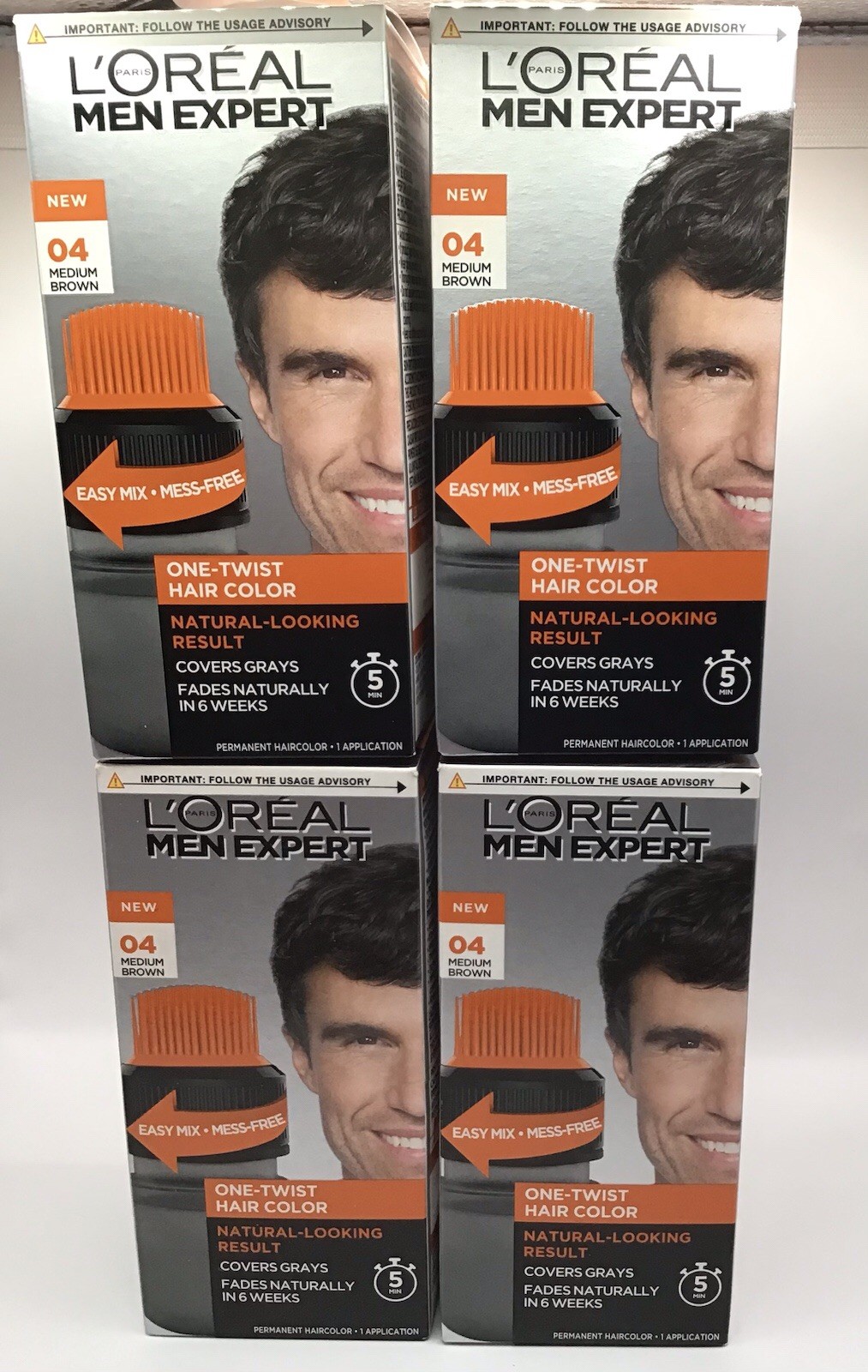 4 X L'Oreal Men Expert One-Twist Hair Color - 04 MEDIUM BROWN - NEW!