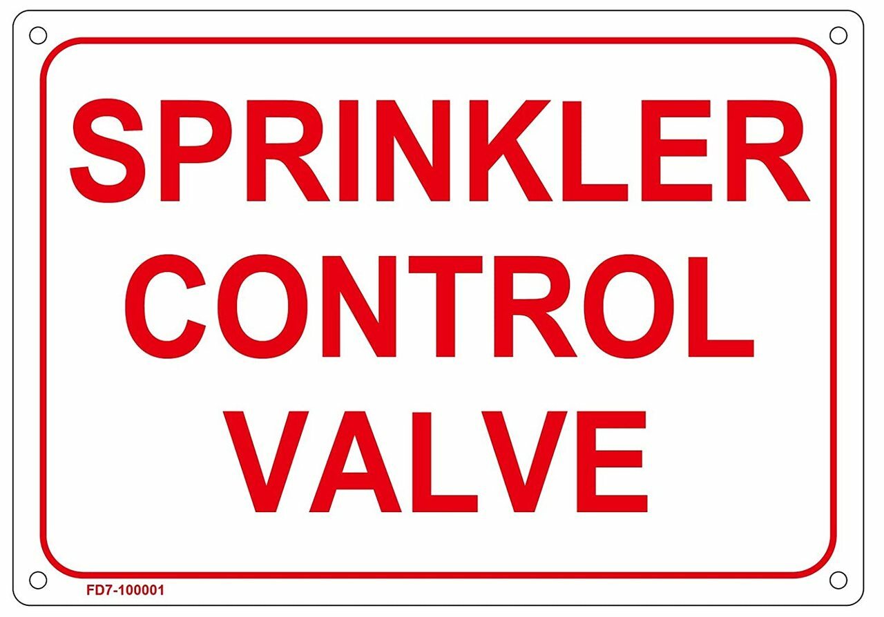 Sprinkler Control Valve Sign (White Background, Aluminium 10x7...REF24-1027