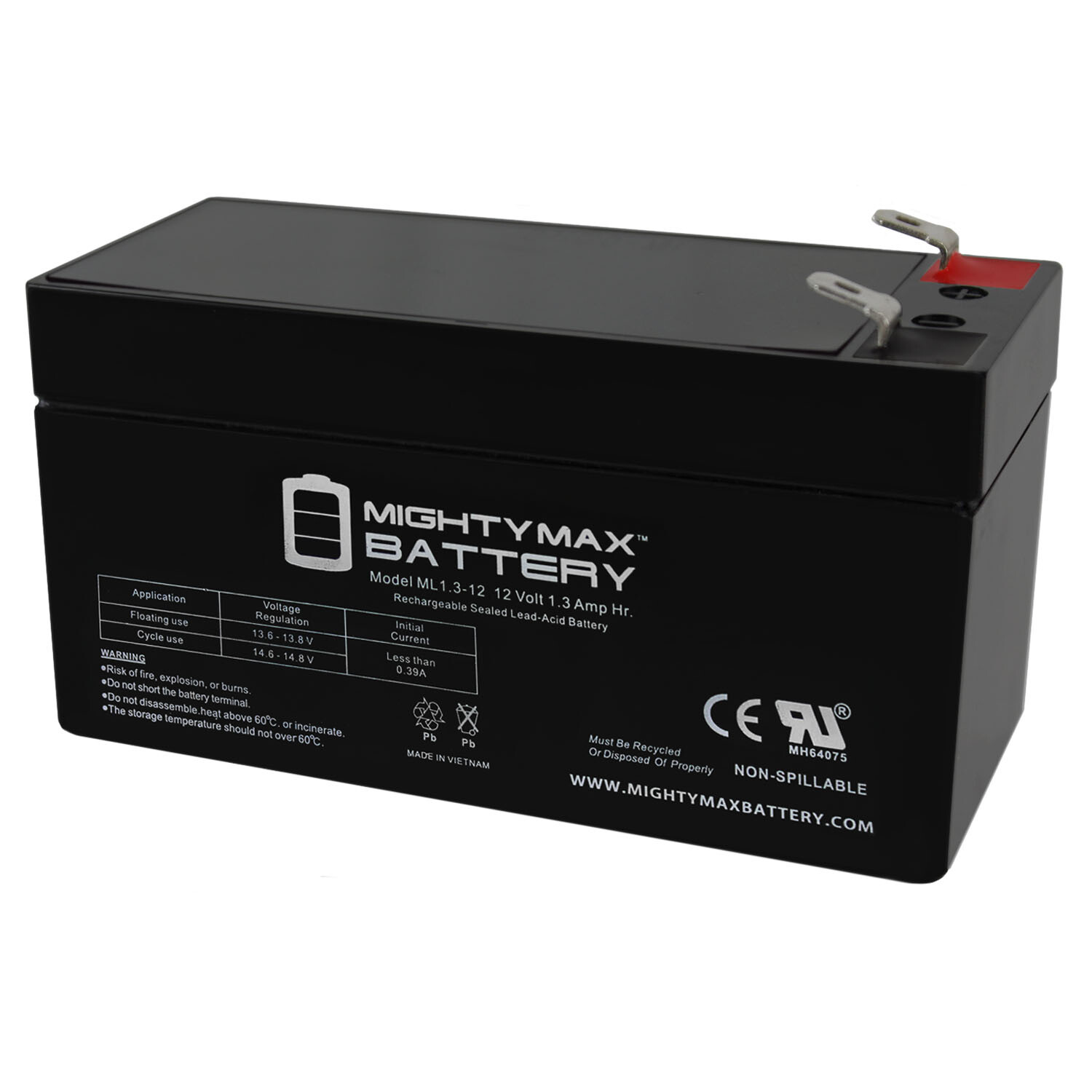 Mighty Max 12V 1.3Ah Replacement Battery for B&B BP1.2-12
