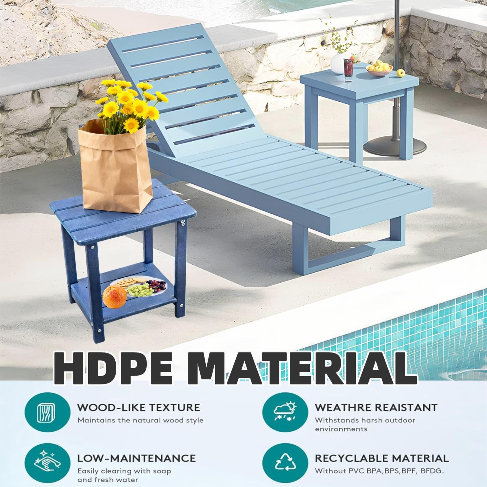 Adirondack Square Outdoor Side Table,2-Tier Storage Patio Side Table with Wea...