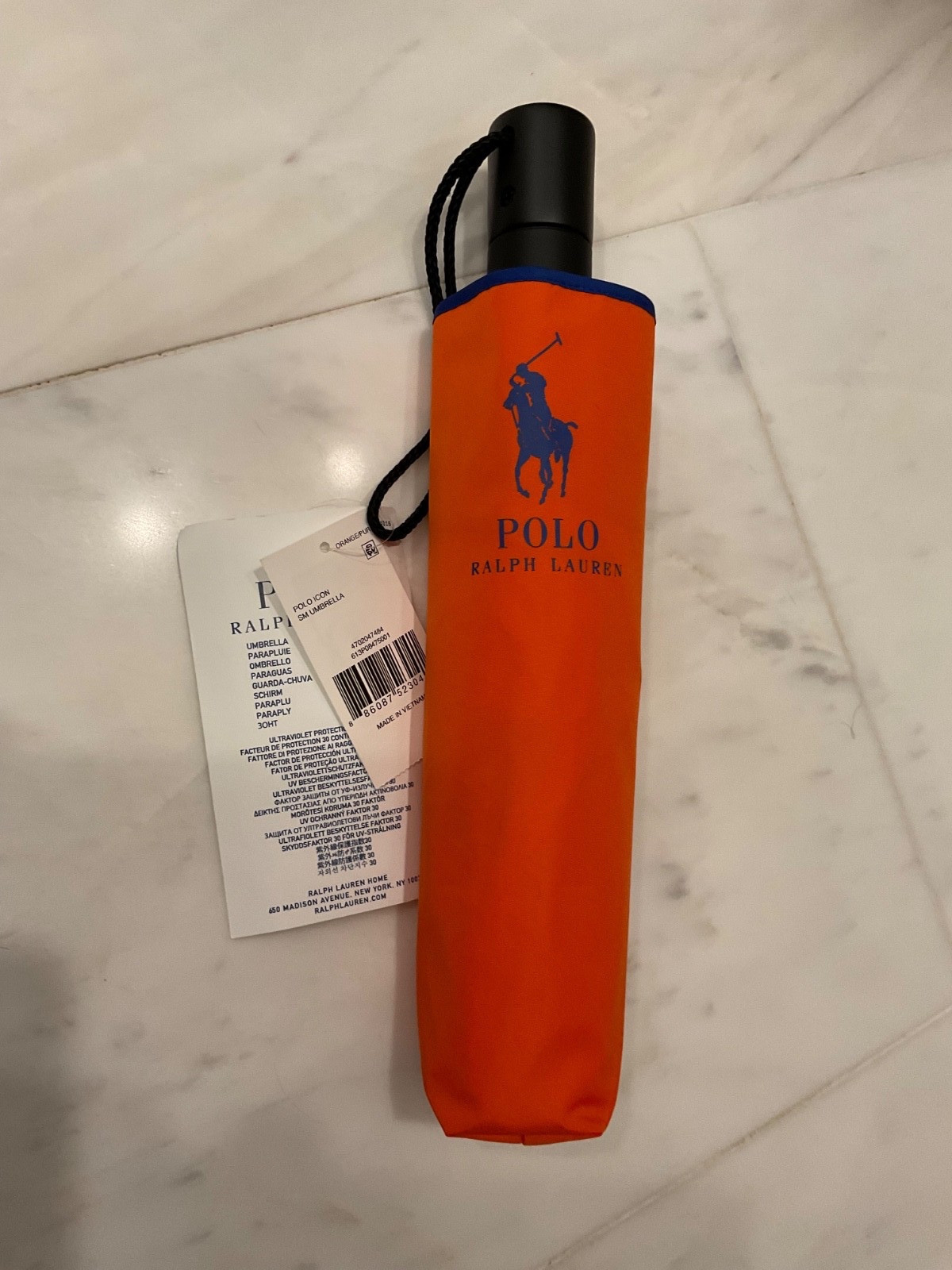 NEW POLO Ralph Lauren BIG PONY POLO LOGO 36” Automatic Umbrella - ORANGE