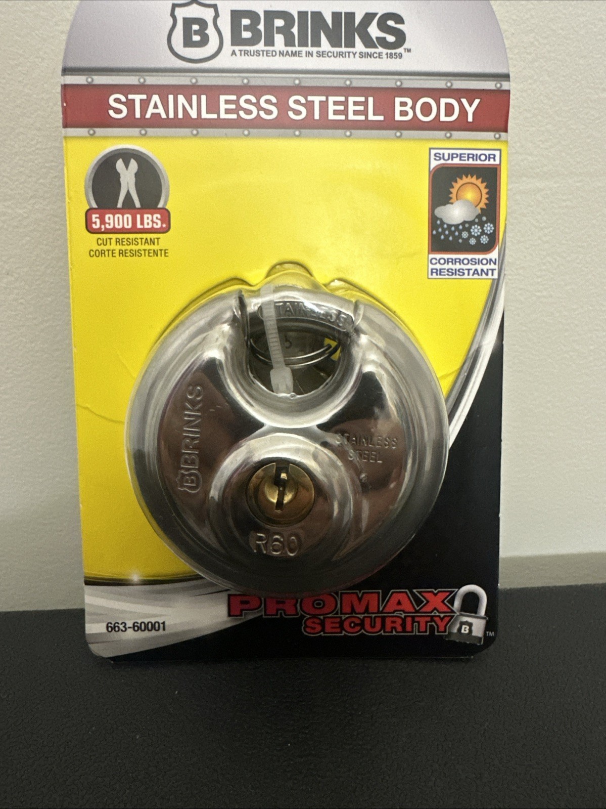 Brinks/ Pro Max Security * Stainless Steel Discus Padlock * 663-60001