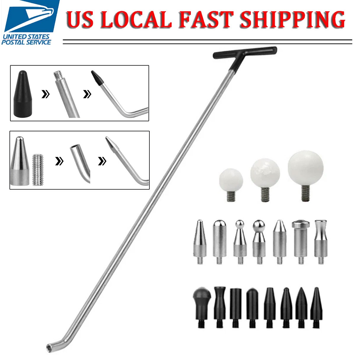 19Pcs Paintless Dent Removal Puller Stainless Steel Tool Dent Repair Rods
