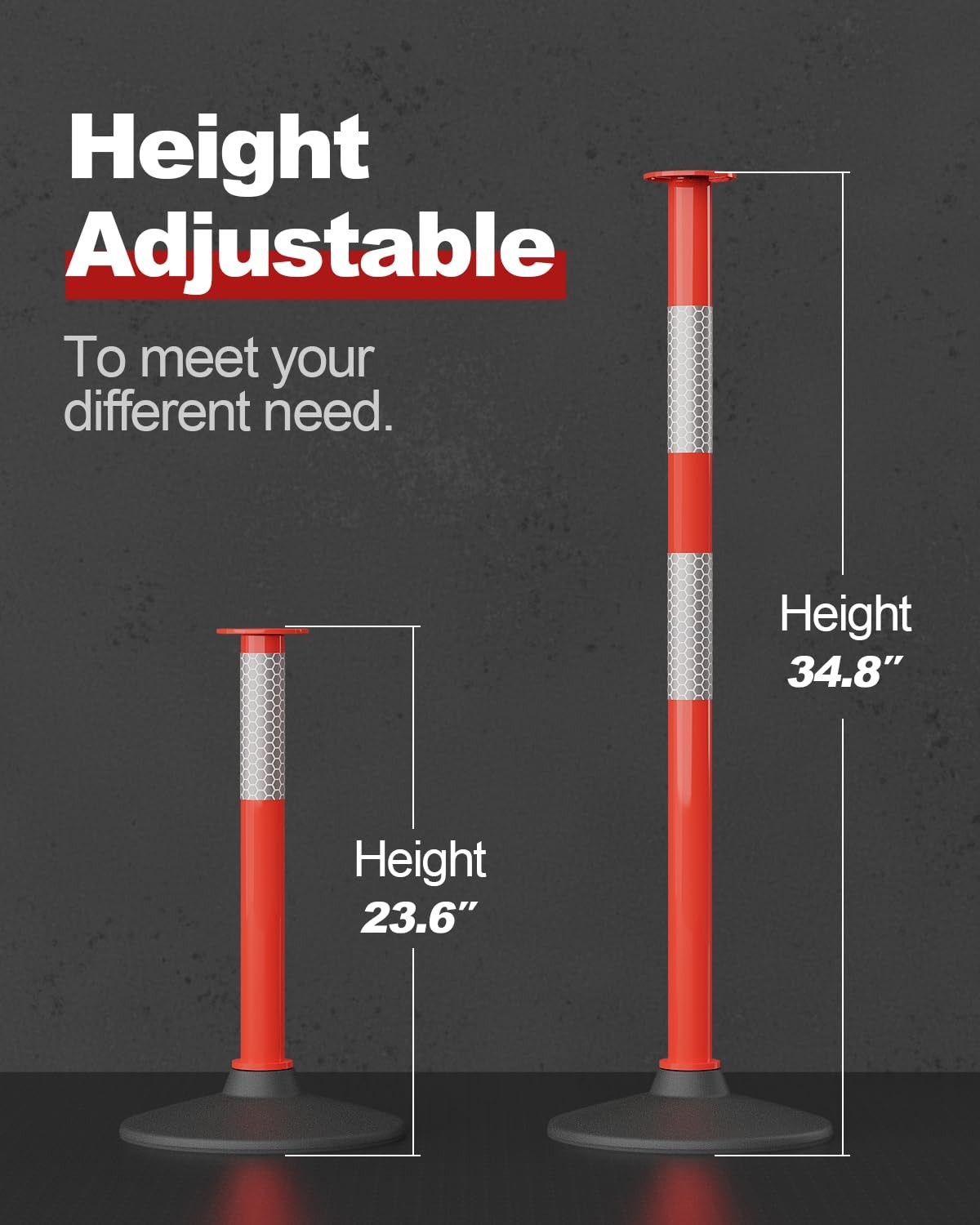 Traffic Delineator Posts 3 Pack Orange Weighted Base Safety Barrier