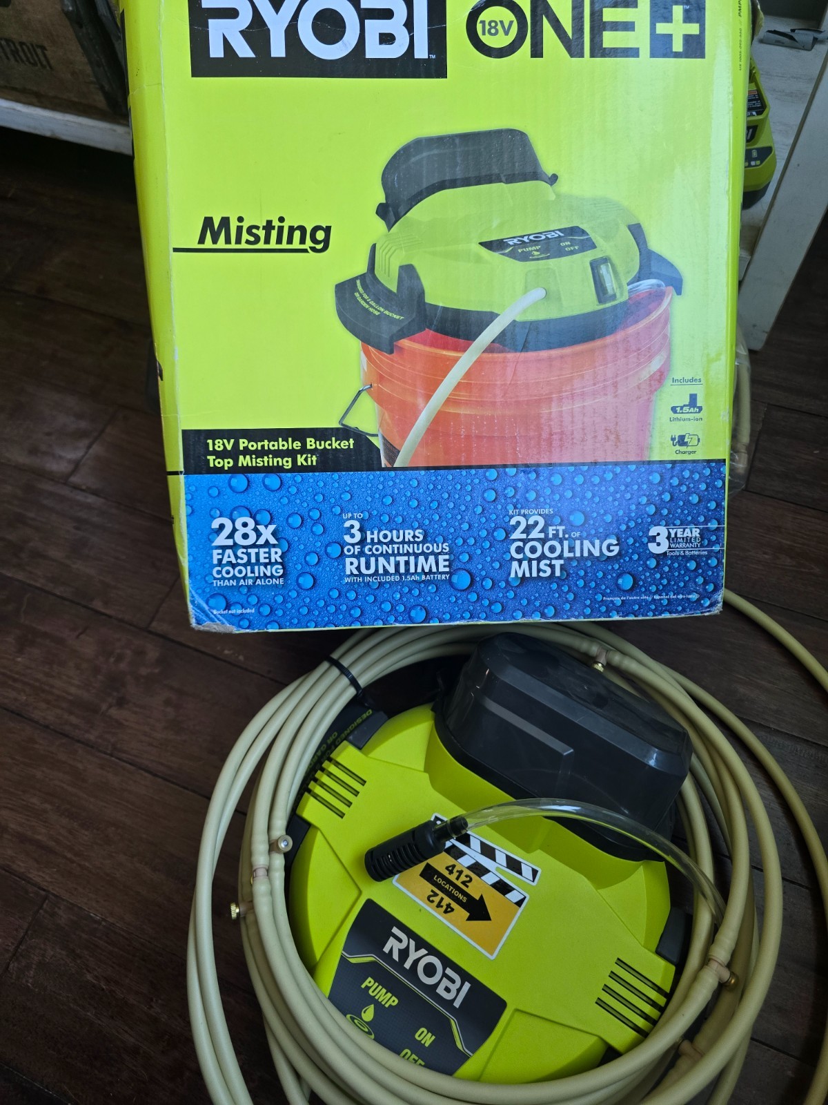 RYOBI CANADA 18V Portable Bucket Top Misting Kit PMP01CN Read DSC
