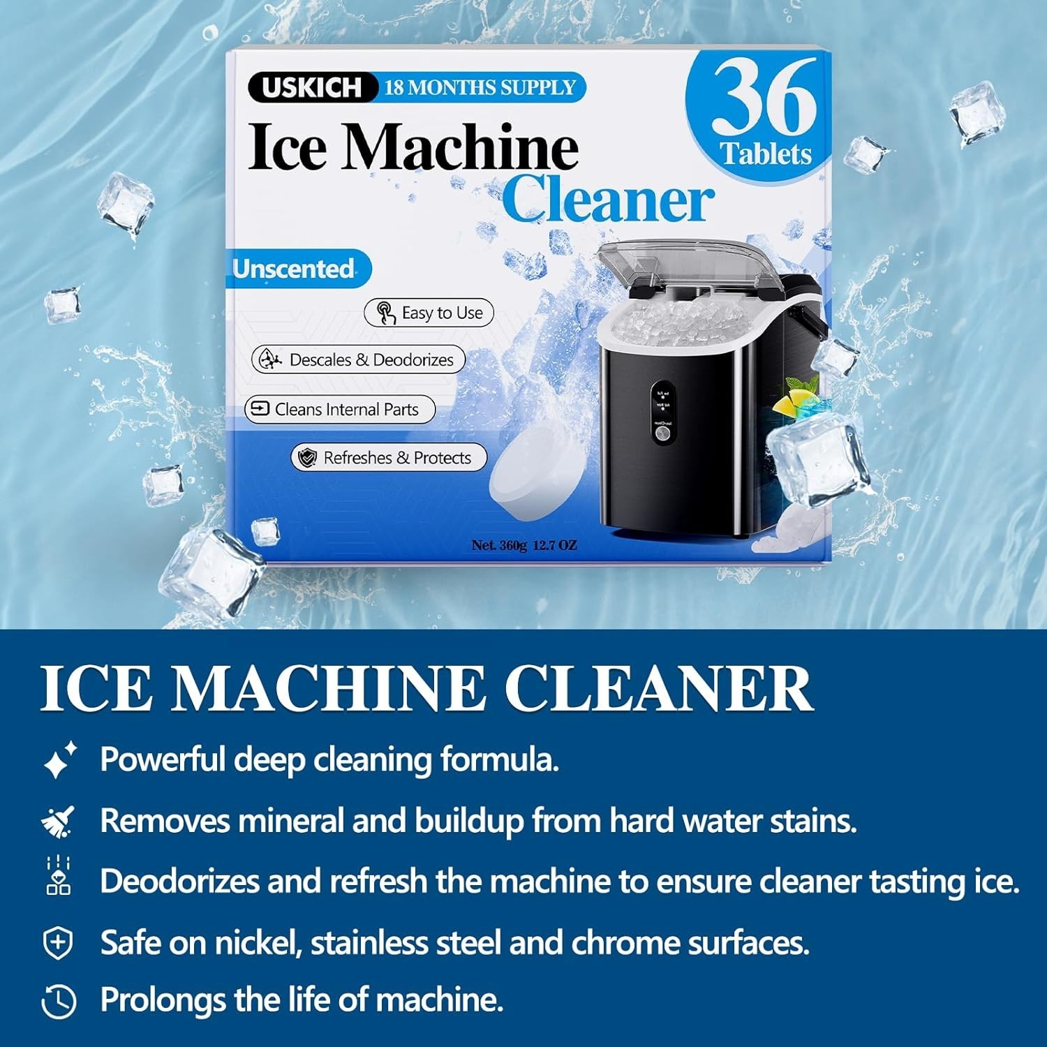 Effortless 36-Pack Ice Maker Cleaner Tablets - Keep Your Ice Tasting Great
