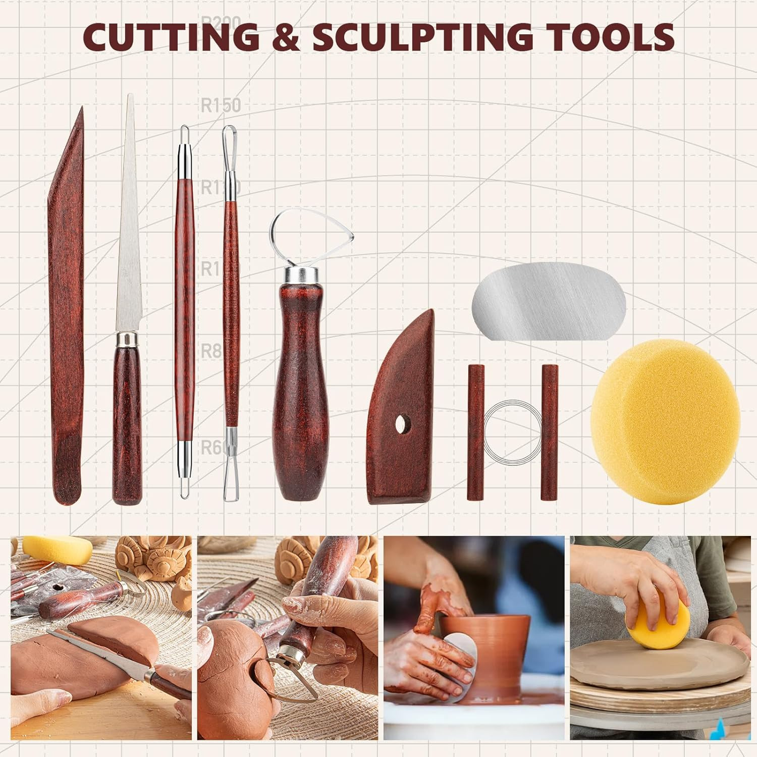 23PCS Clay Sculpting Tools Set Pottery Ceramic Polymer Modeling Kit Supplies