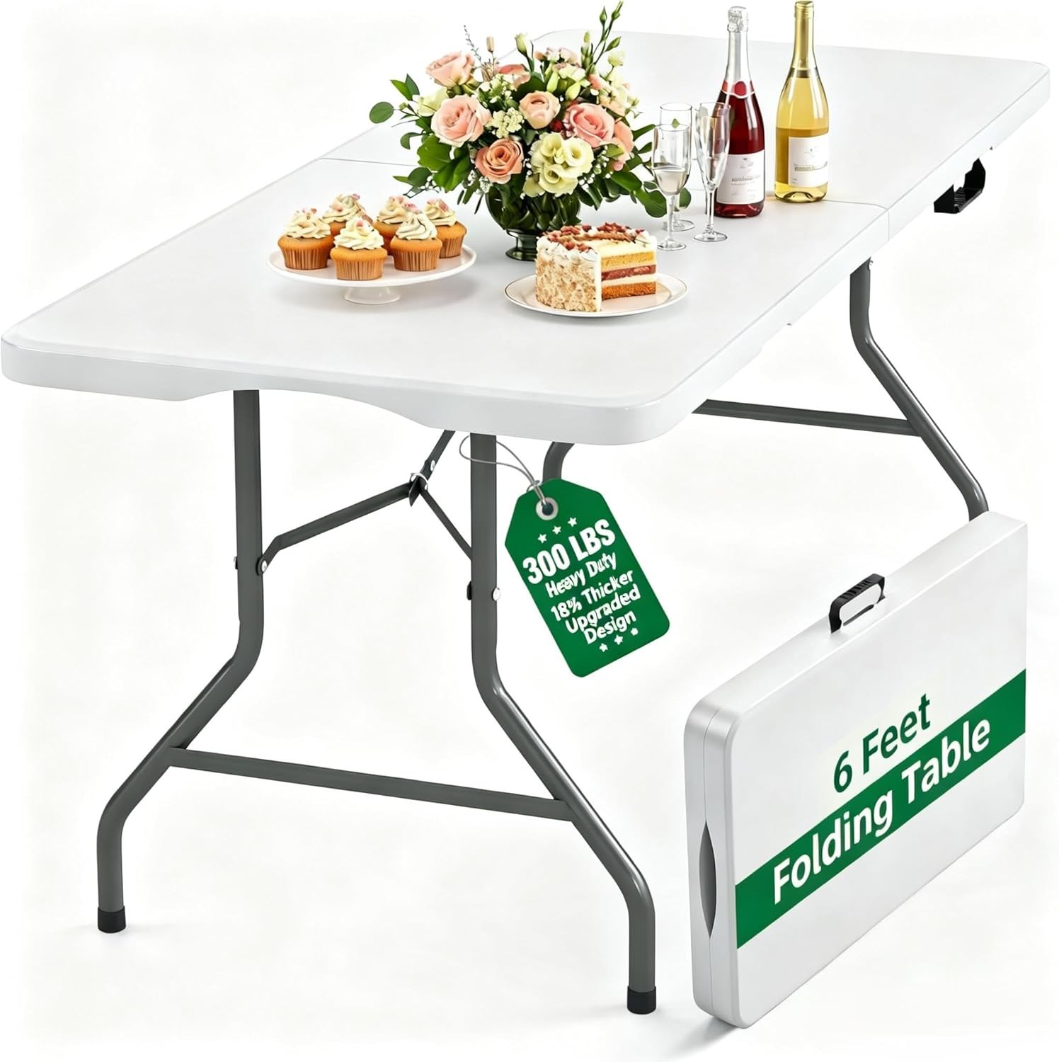 Portable Folding Table (6 ft) with Handles - Ideal for Camping, Parties & More!