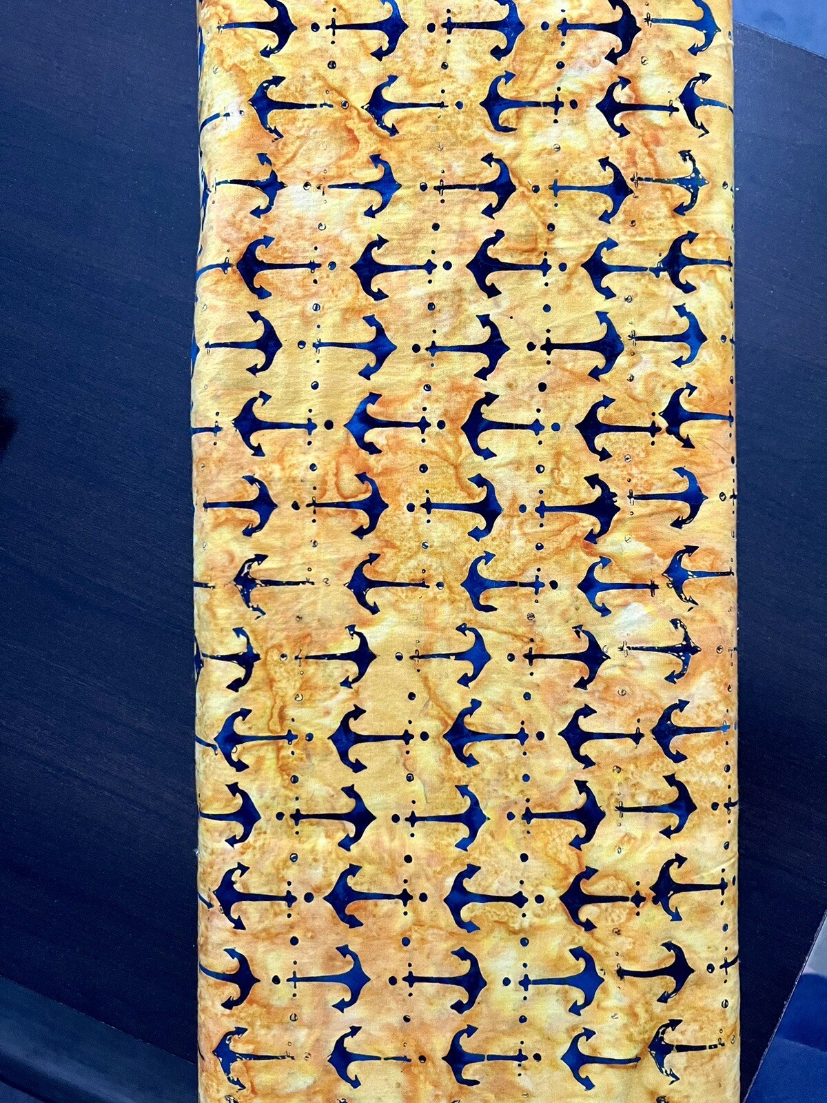 Batique Fabric 5 Yard Cut Blue And Gold Anchors