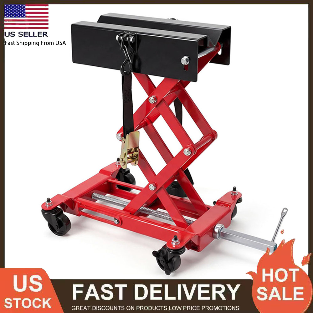 450 LBS Low Profile Transmission Jack Auto Repair Lift 7-23 Inch w/Safety Straps