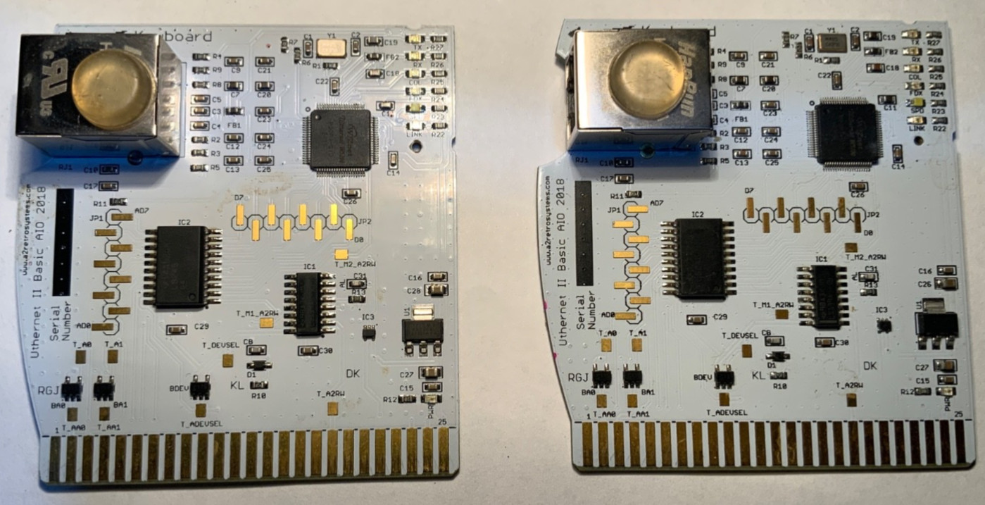 Apple II Ethernet Cards Based off the Wiznet W5100 Chip. Used, untested. 2 cards