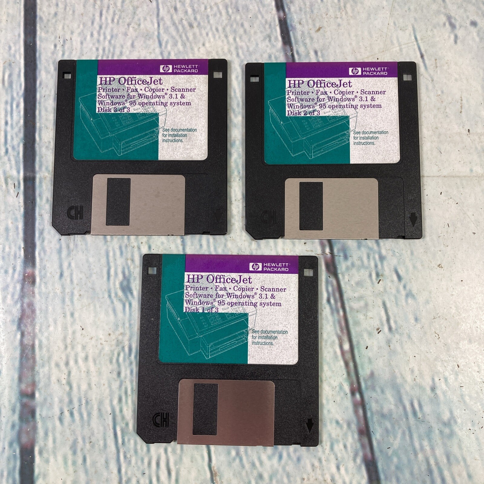 Vintage HP Office Jet Software Windows 3.1 & Windows 95 - (3) 3.5" Floppy Disks