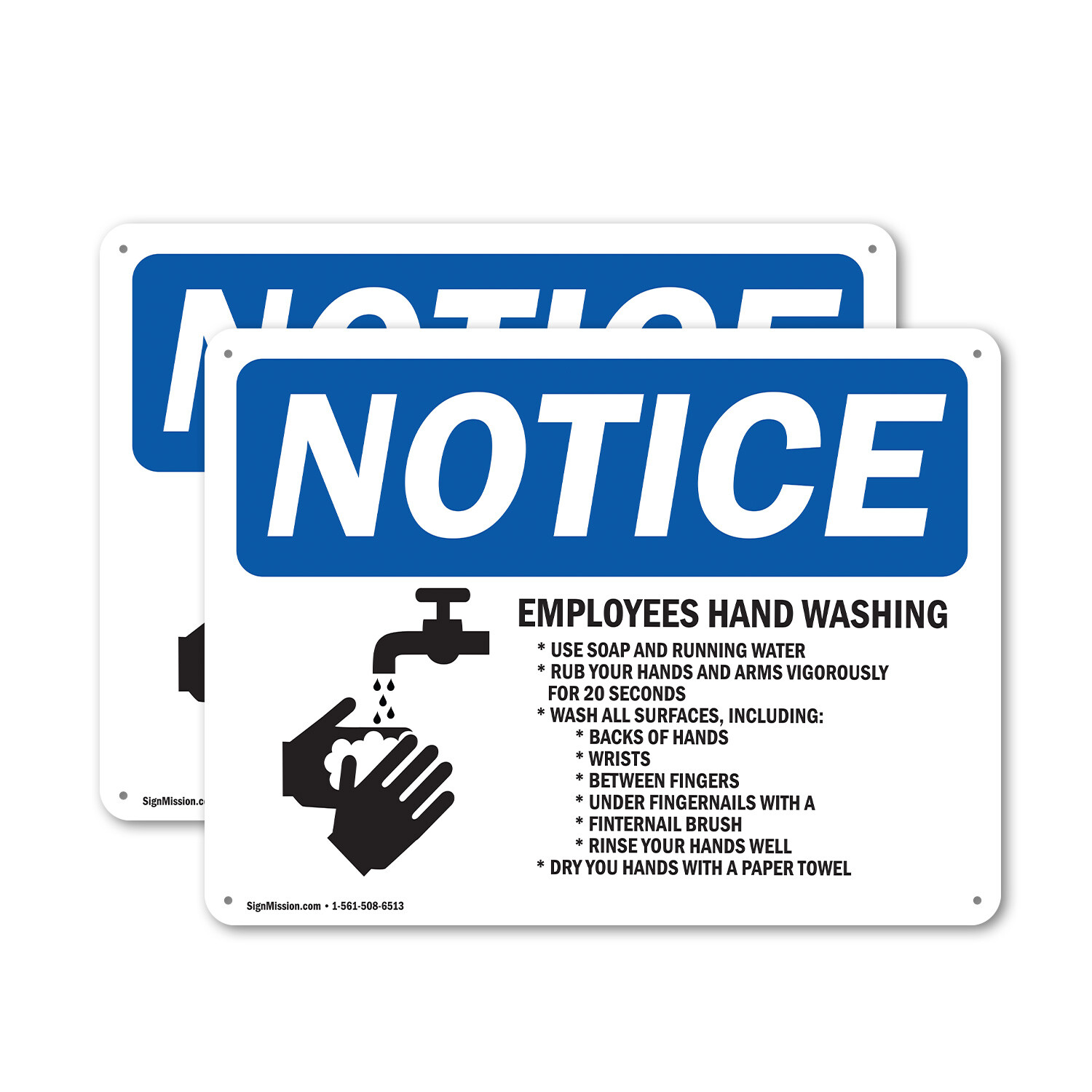 (2 Pack) Employee Hand Washing OSHA Notice Sign Decal Metal Plastic