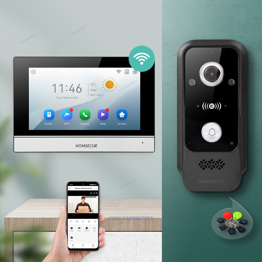 HOMSECUR 7" WIFI HD Video Door Phone Intercom Doorbell Monitoring Auto Snapshot