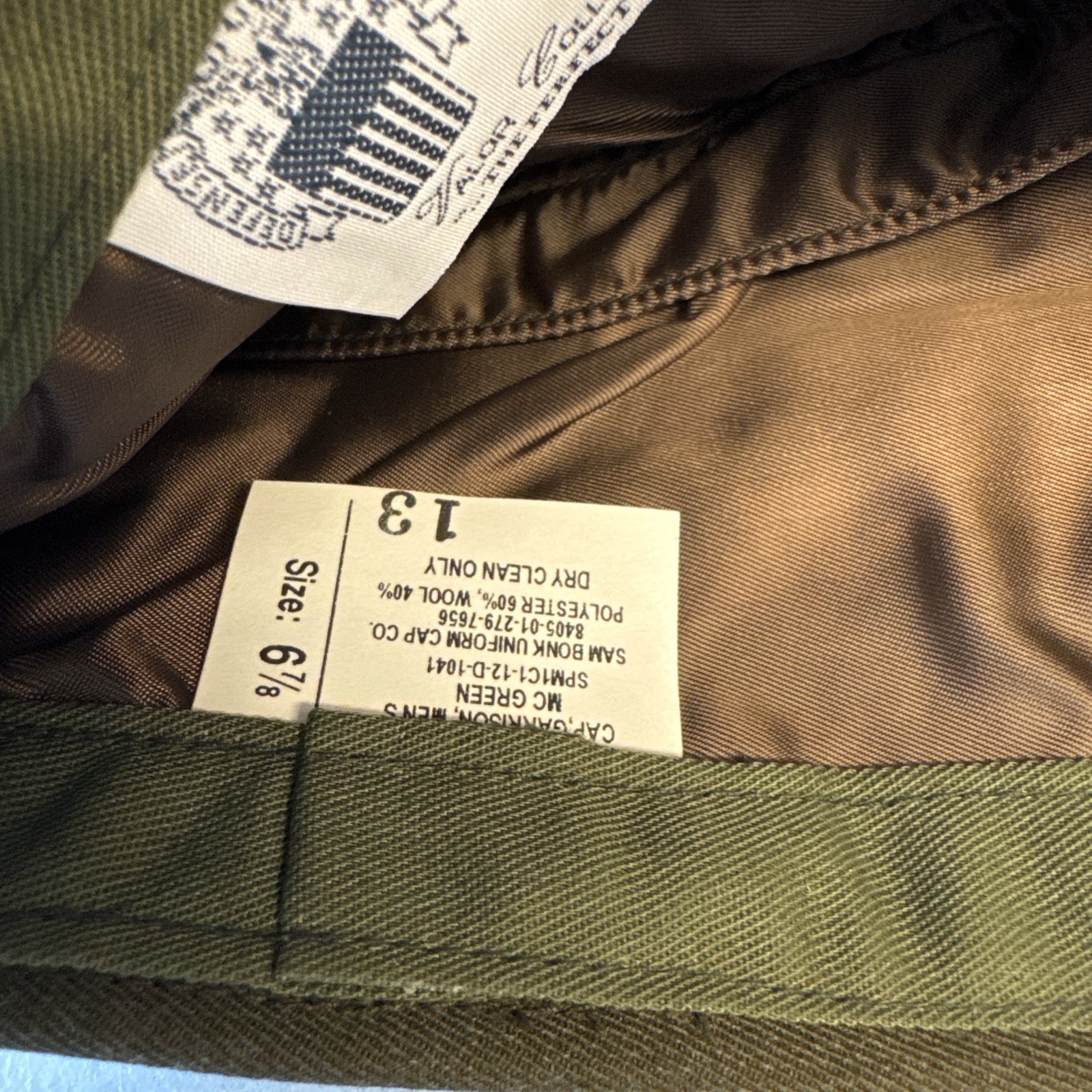 USMC Garrison Cap Size 6 7/8 Hat - Poly/Wool Gabardine MC Green