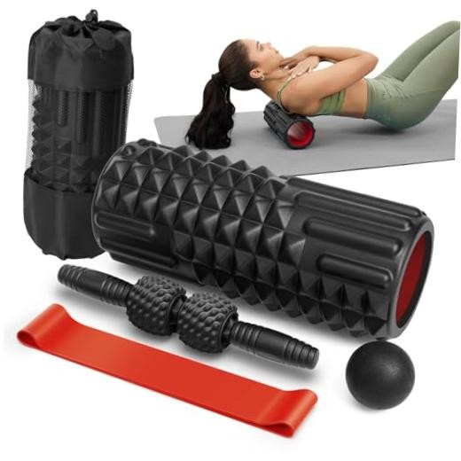 5 in 1 Foam Roller Set for Muscle Recovery & Deep Tissue Massage | Black