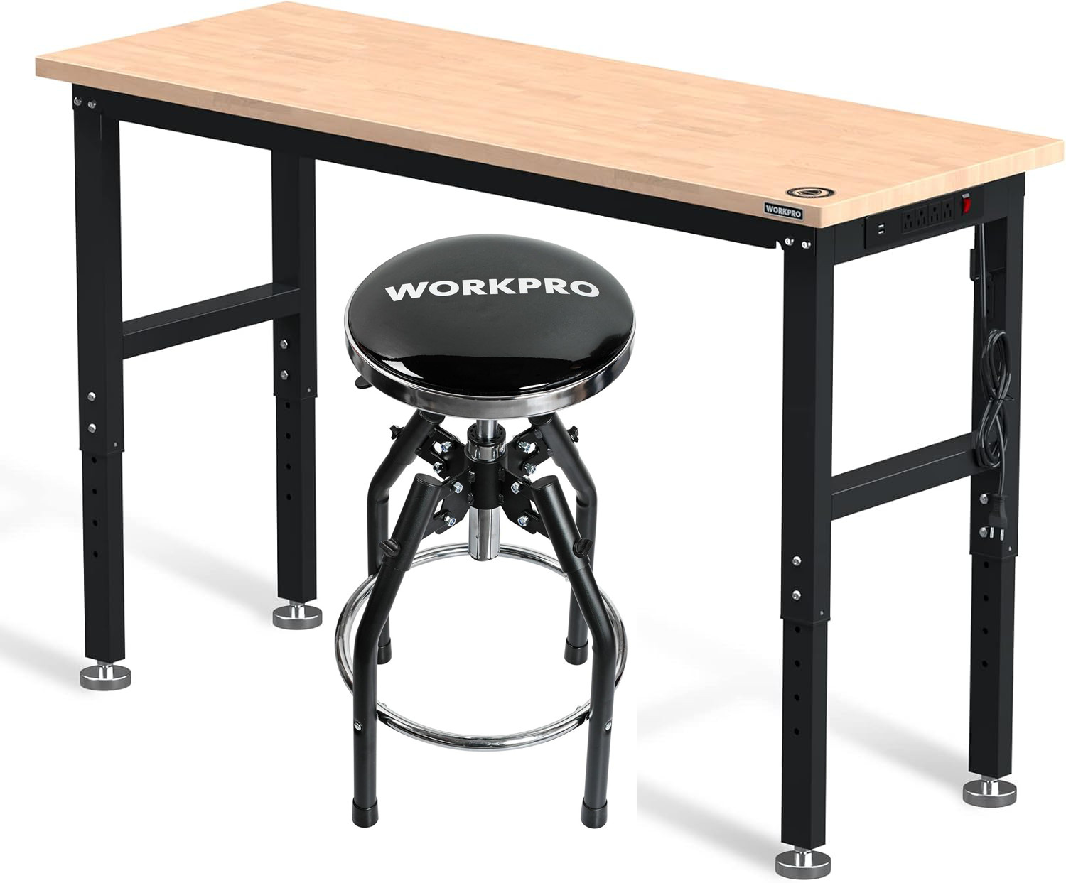WORKPRO 29in to 33.86in Shop Stool Garage Bar Stool 60" Adjustable Workbench Set