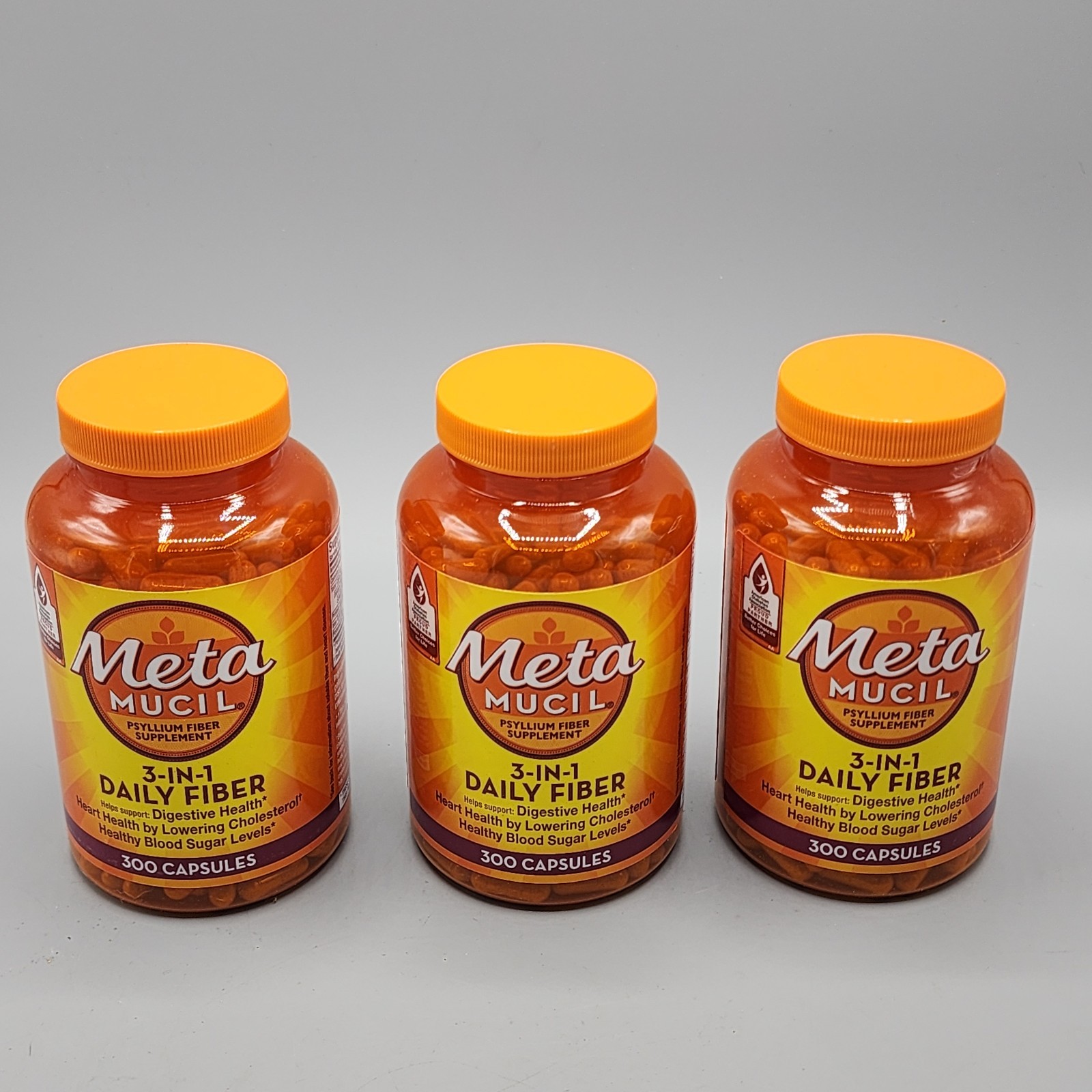 (3) Metamucil 3-in-1 Daily Fiber Supplement, 300 Capsules Each - EXP: 2028 -NEW
