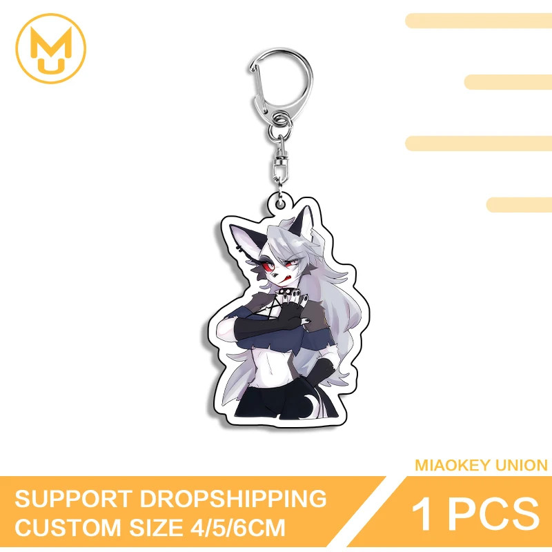 Trendy White Hair Wolf Girl Eye Catching Double Sided Acrylic Keychain Decor
