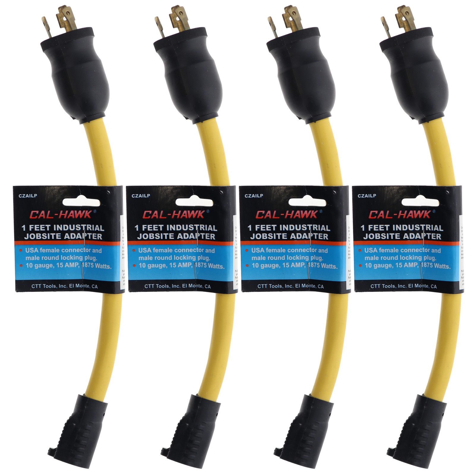 Cal-Hawk CZAILP 1-Foot Heavy Duty Female/Male Plug Adapter 125V (4-Pack)