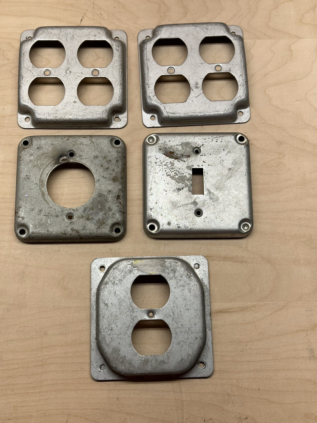 Lot of 5 Industrial Outlet Covers 4"x4", Wall, Light, and round outlet covers