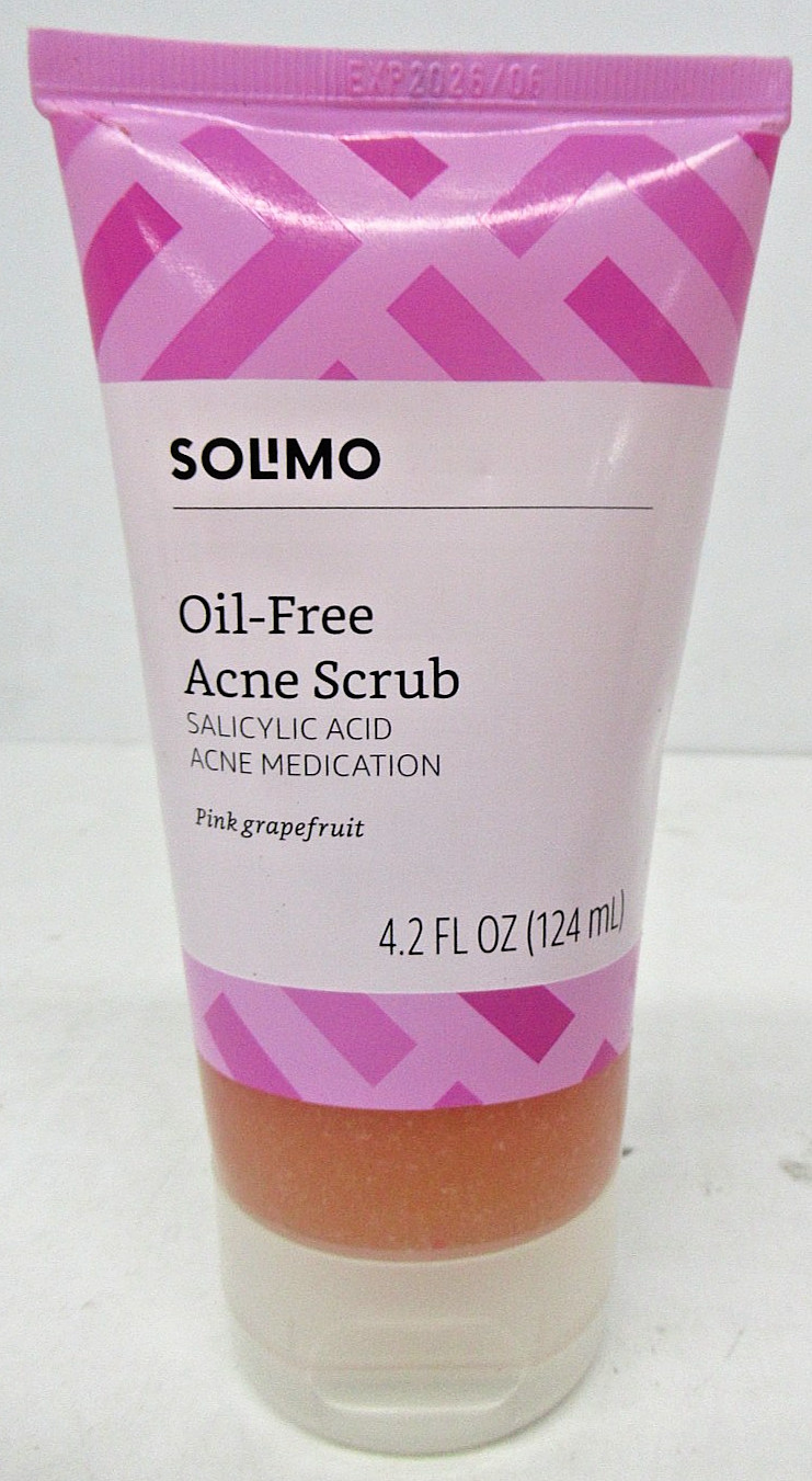 Solimo Oil-Free Acne Scrub, Salicylic Acid Acne Medication Pink Grapefruit 4.2oz