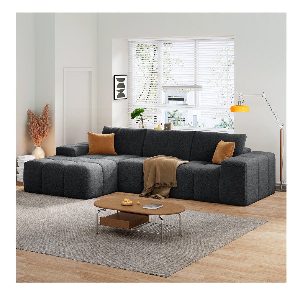 L-Shaped Modular Sofa w/ 3 Cushions, No Assembly, Soft Fabric