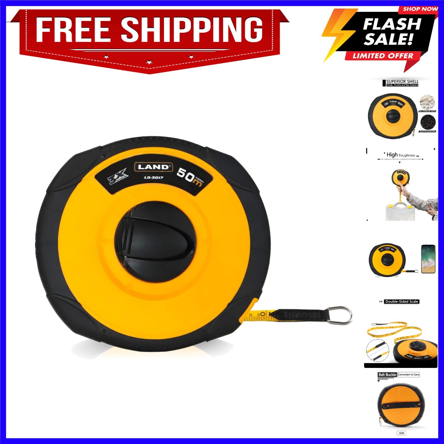 165FT/50M Fiberglass Tape Measure - Dual-Inch/Metric Scale, Lightweight & Dur...