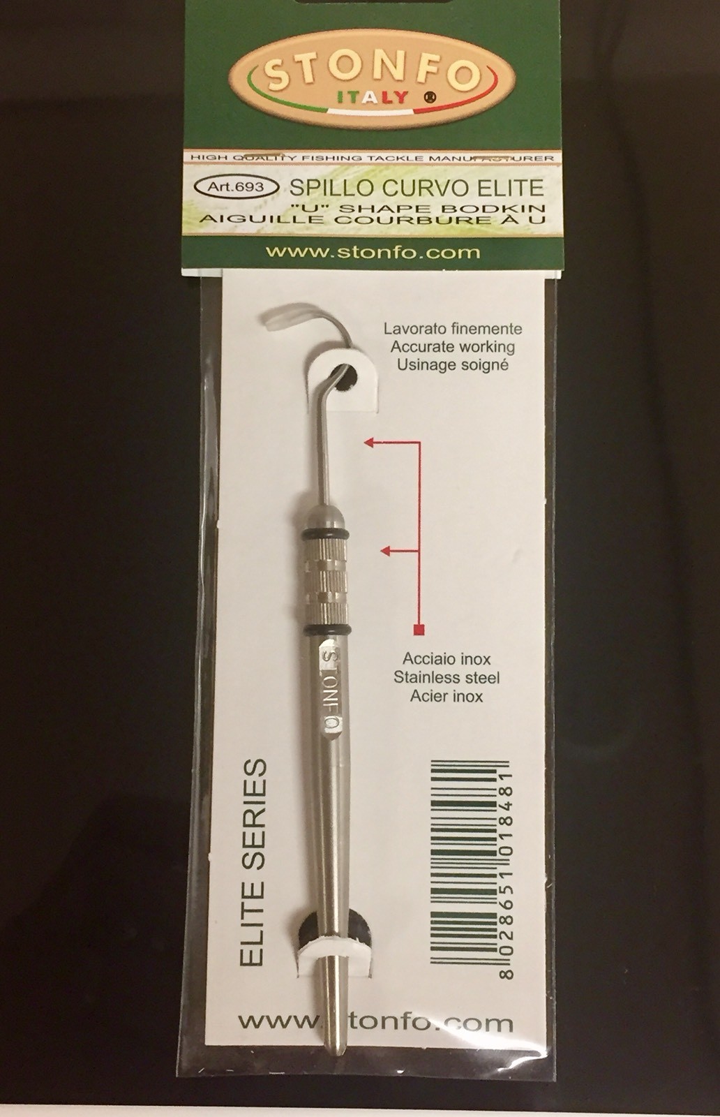 STONFO ELITE "U" SHAPED BODKIN / FIBER PULLER. FLY TYING TOOL. STAINLESS STEEL