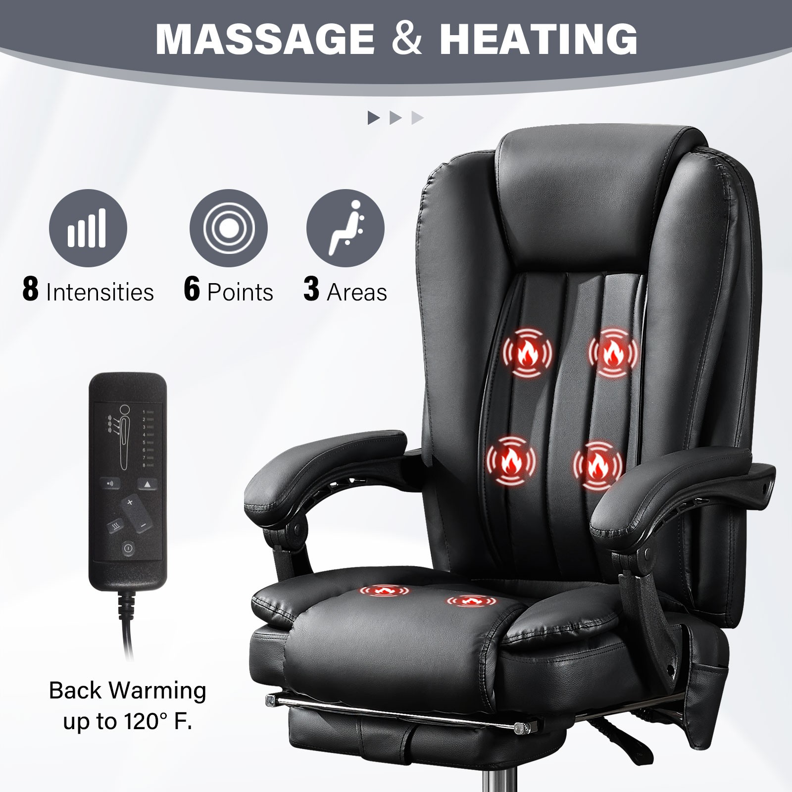 Massage Office Chair 6 Point Heated VibrationReclining Desk Chair with Footrest