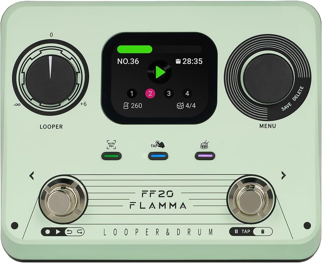 FF20 Looper Pedal Drum Machine, Drum Looper Guitar Pedal with Screen, 300 Min Re
