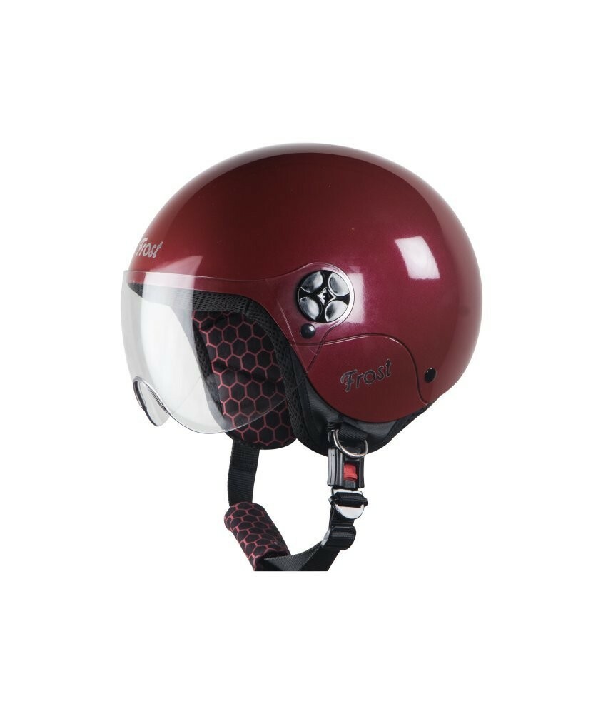 SBH-16 Pulse Glossy Maroon Open Face Plain Visor Helmet For S Size 560MM ECs