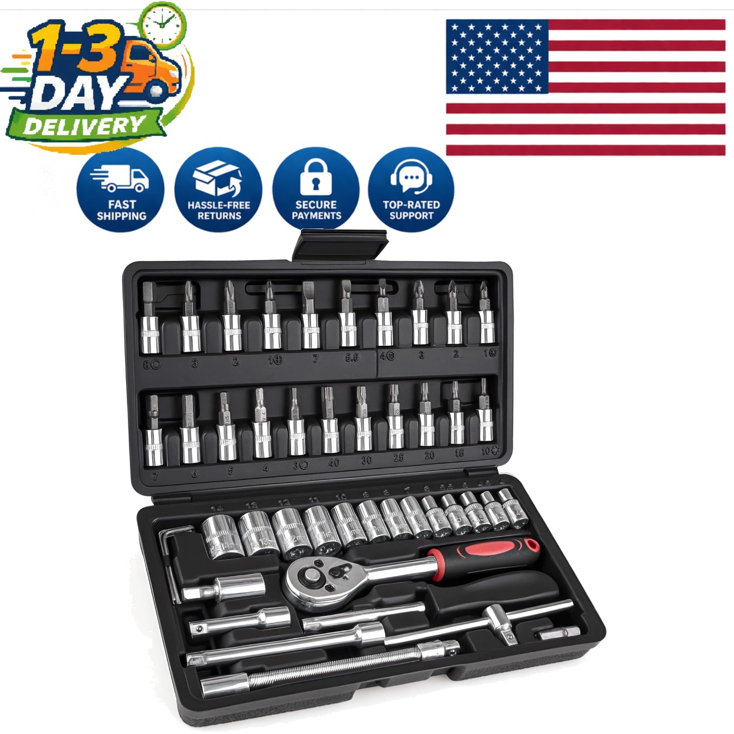 46PC Metric Socket Ratchet Set - Ideal for DIY and Mechanical Projects