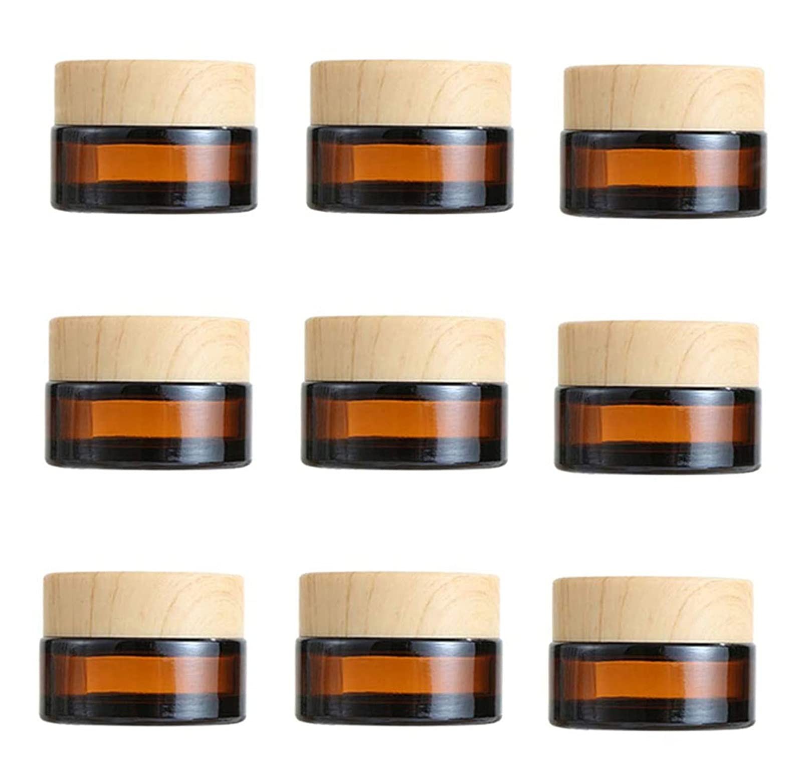 Healthcom 10 Pcs 15ml/15g Empty Amber Glass Cream Jar Bottle with Wood Grain ...