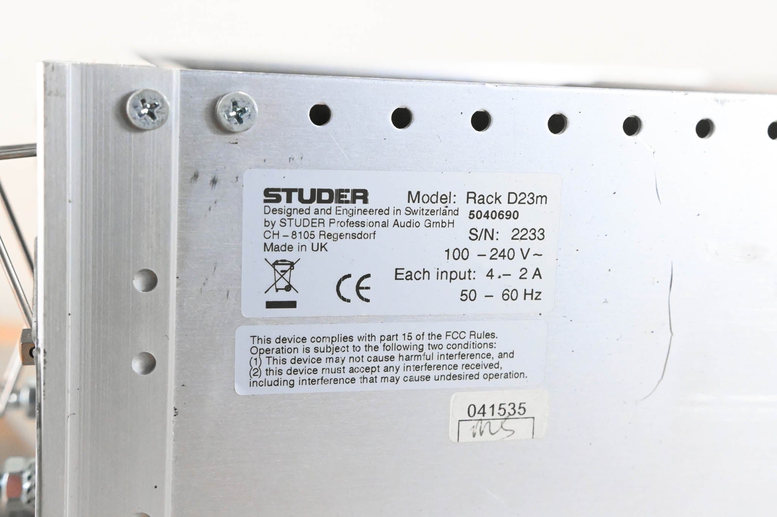 Studer D23m I/O System w/ A-Link HD Card, Fan Module, and Filter Module CG01BZN
