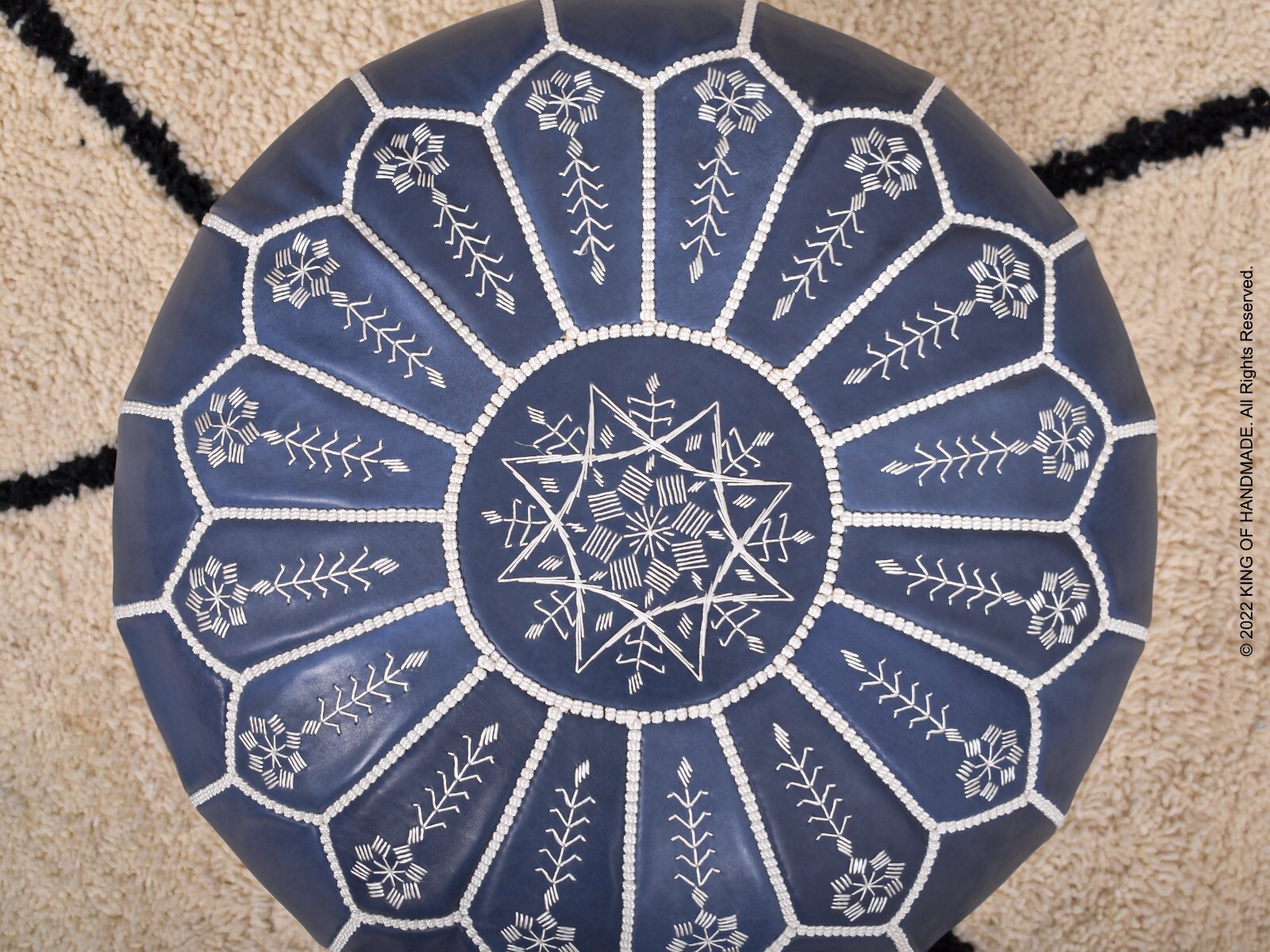 Home decor pouf Moroccan Genuine Leather Boho Pouf Ottoman Footstool Pouffe Blue
