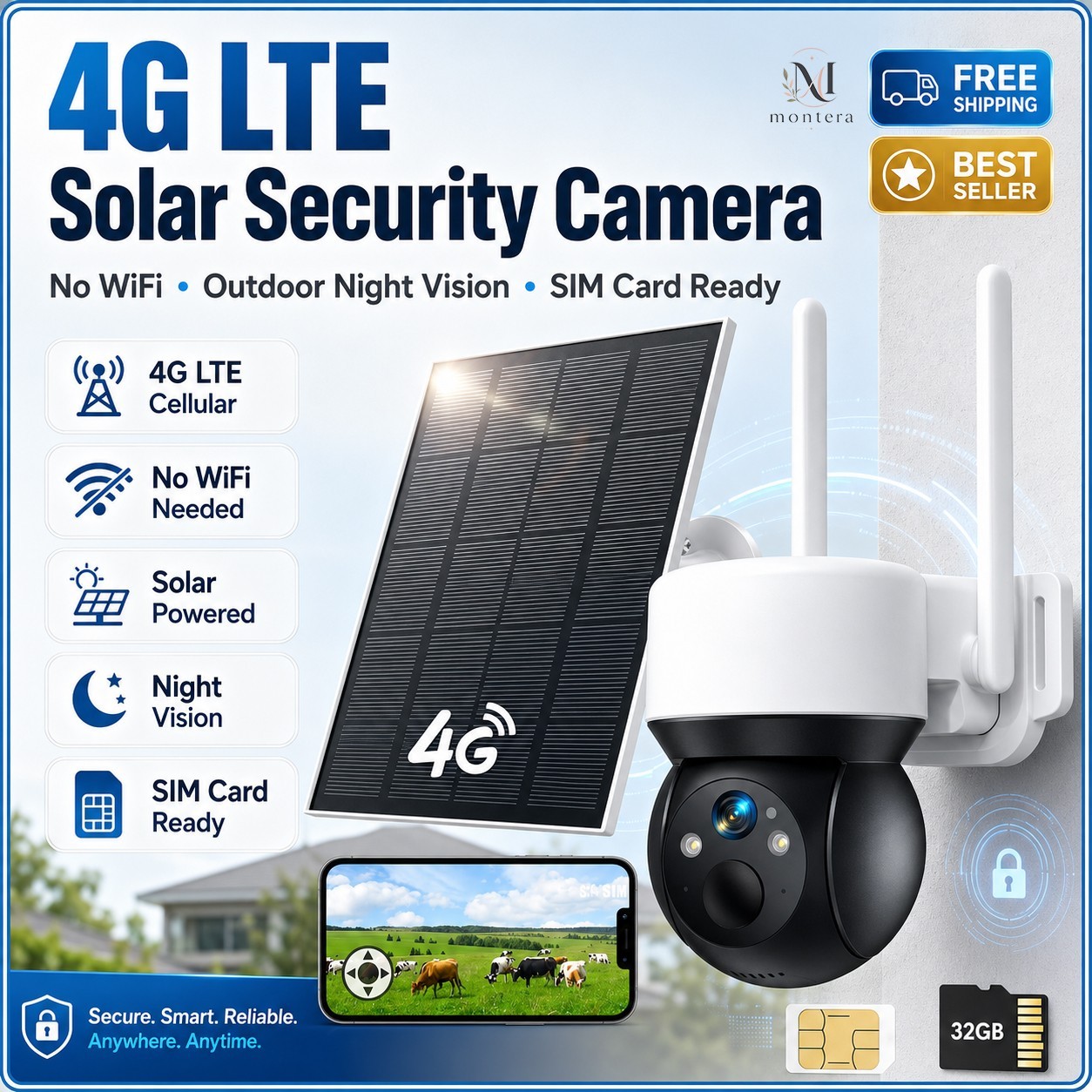 4G LTE Cellular Security Camera No WiFi Solar Outdoor Night Vision With SIM Card