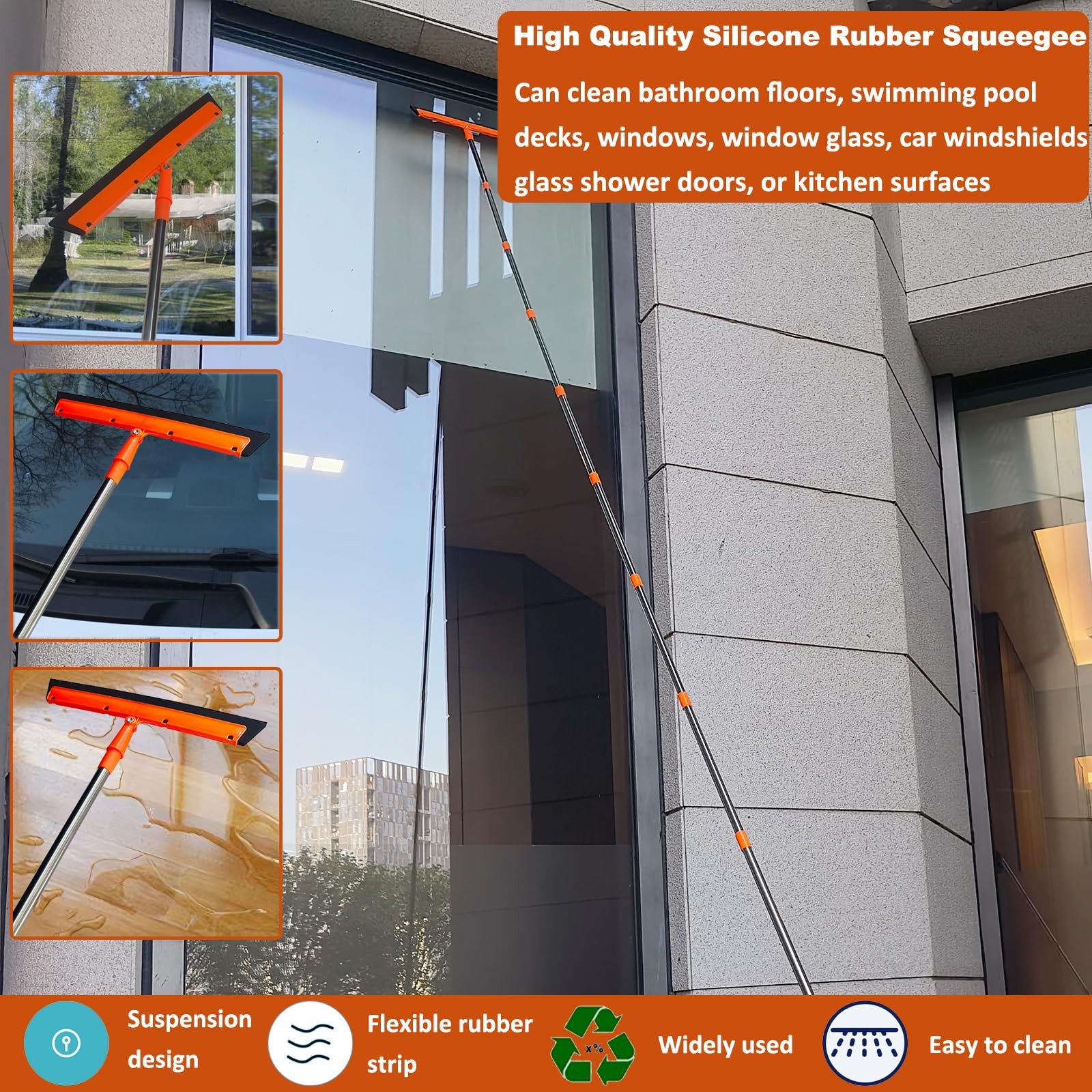 20ft High Reach Duster Kit - Extension Pole, Window Washer Squeegee