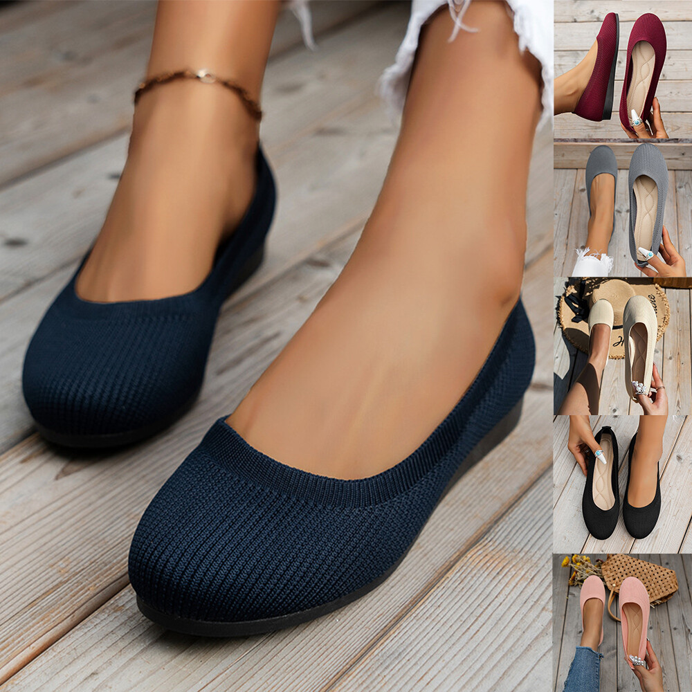 Women Flats Shoes Casual Breathable Low Heels Flat Shoes Women Knit Loafers A