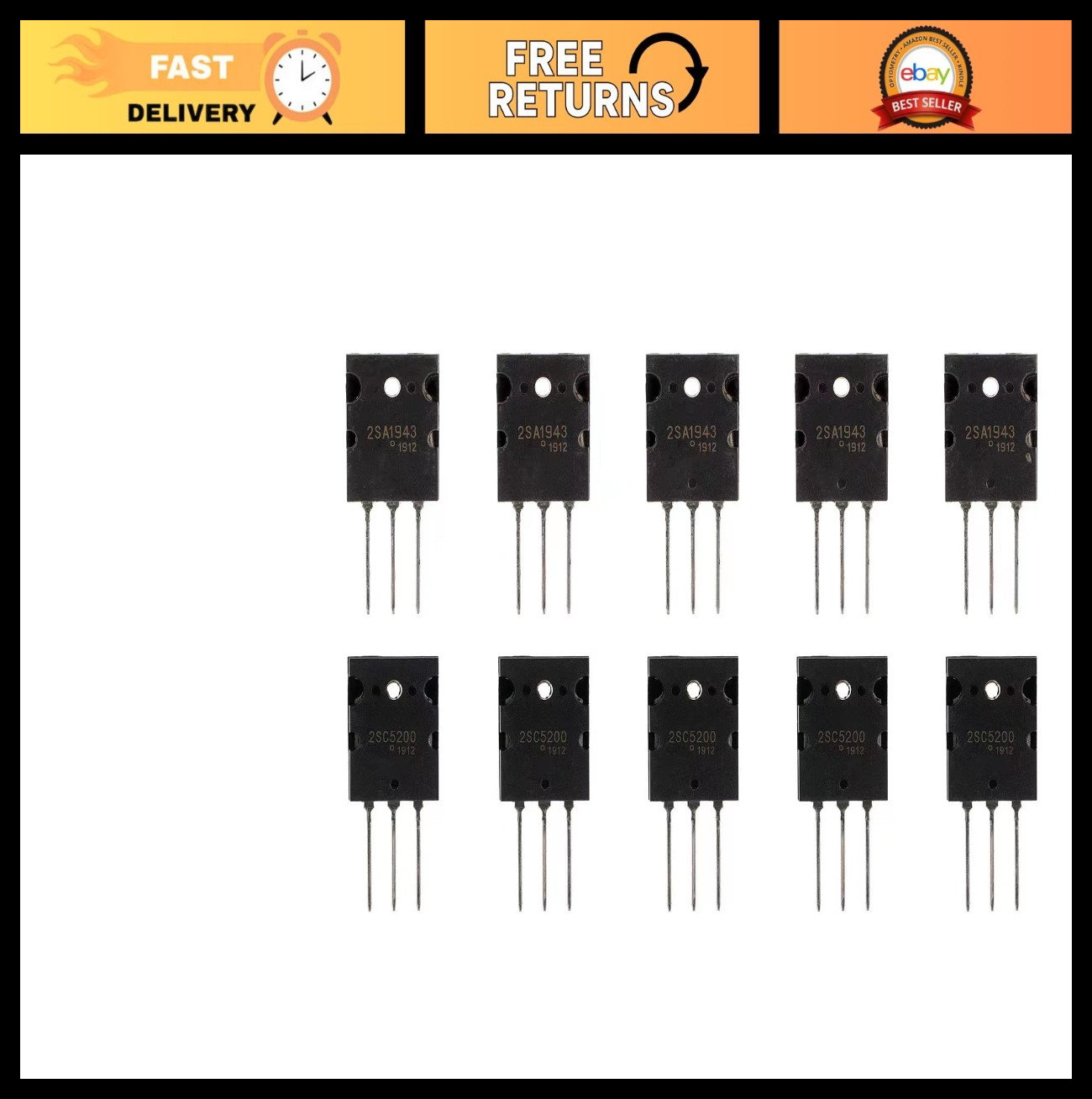 5 Pairs High Power Amplifier Transistors PNP NPN TO-3PL for Audio (10 pcs)