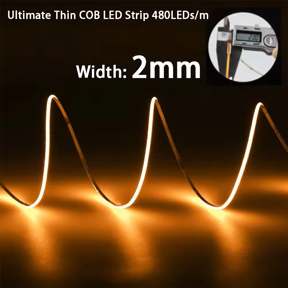 2mm COB LED Strip Light DC12V LED Strip Ribbon Lamp Tape 480leds/m Room DIY Home
