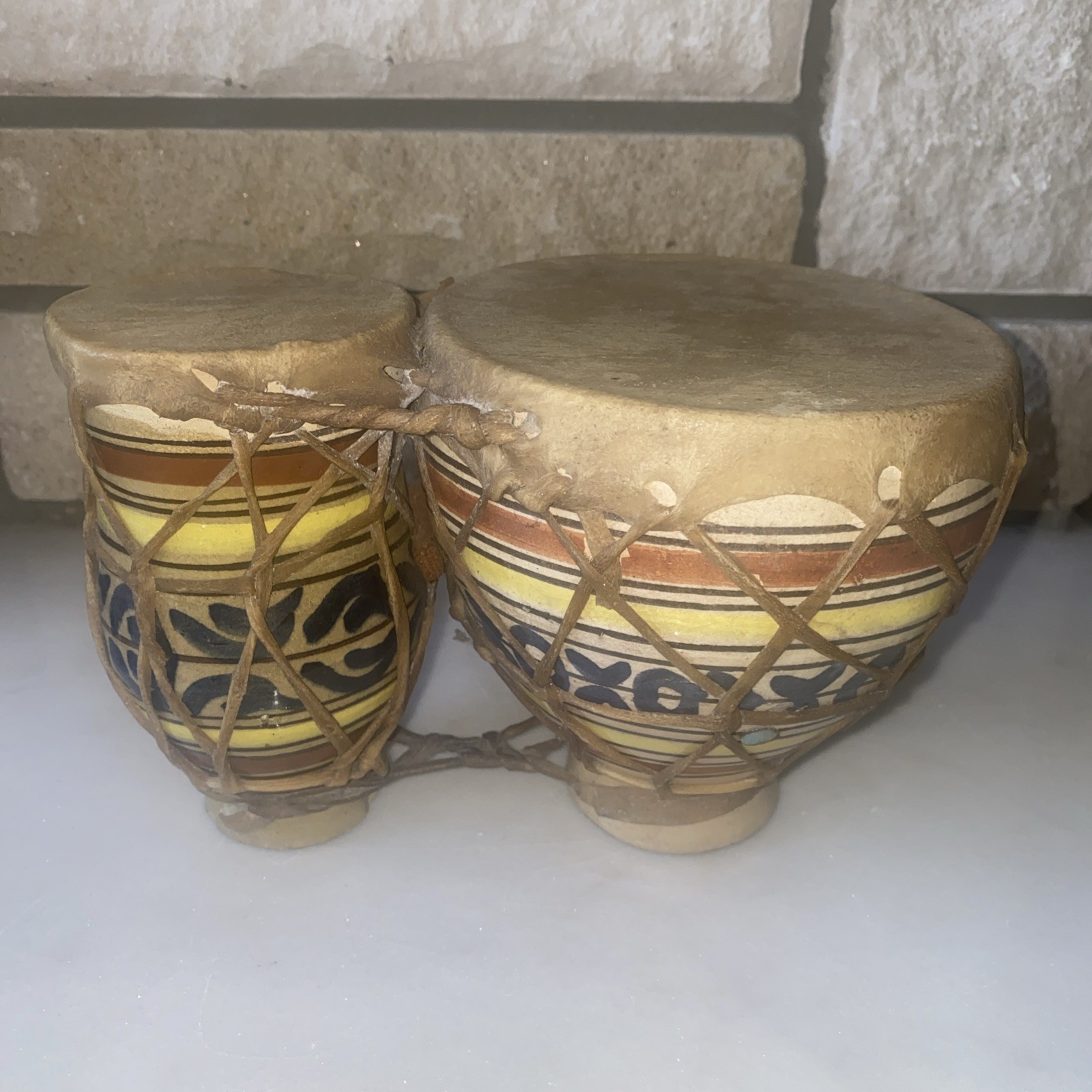 Vintage Moroccan Hand-Painted Ceramic Darbouka Drum Blue & White Handmade