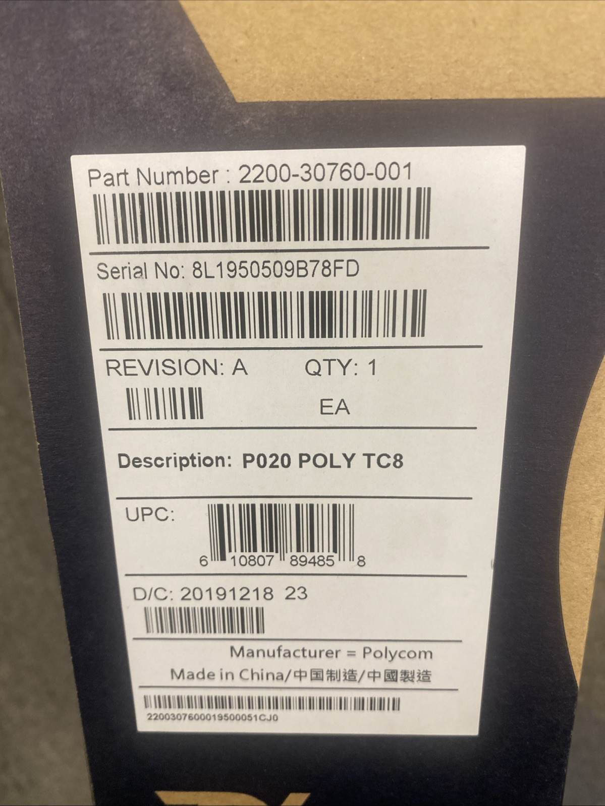 Poly TC8 Touch Screen 8" Display Video Conferencing Device (2201-30760-001)