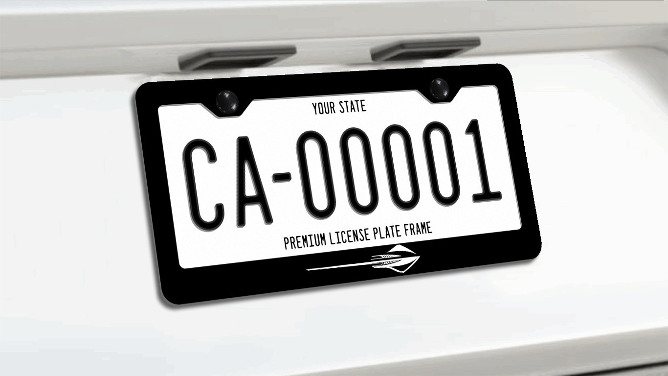 Stingray Black Metal License Plate Frame for Corvette W/ Screws and Caps