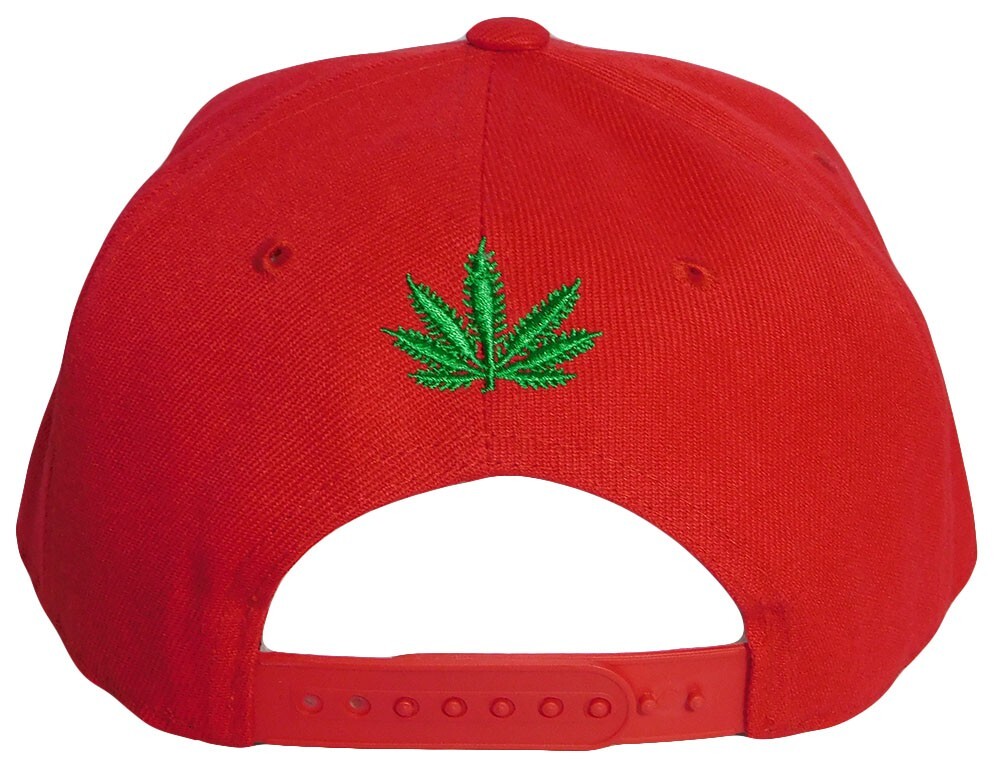 Cannabis Marijuana Weed Pot Leaf Red Polyester Adjustable Embroidered Cap Hat