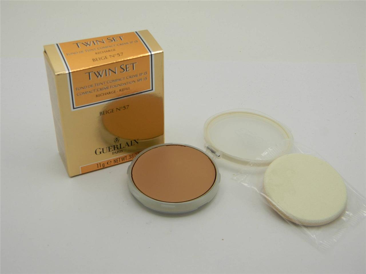 Guerlain Twin Set Compact Creme Foundation SPF 15 Beige 57 New In Box Refill