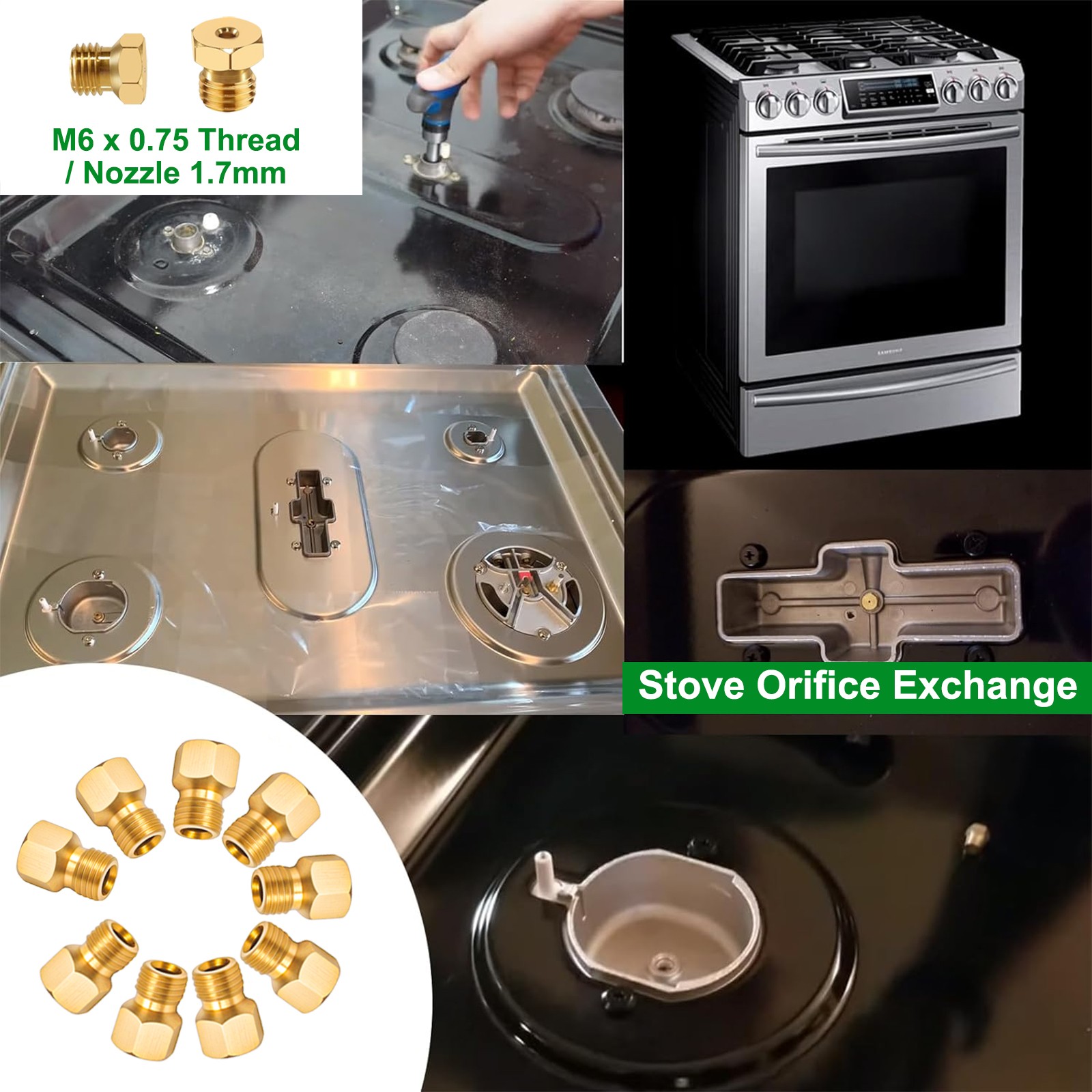 36PCS Gas Range Stove Orifice Nozzle Jets Conversion Kit M6×0.75 for Propane LPG