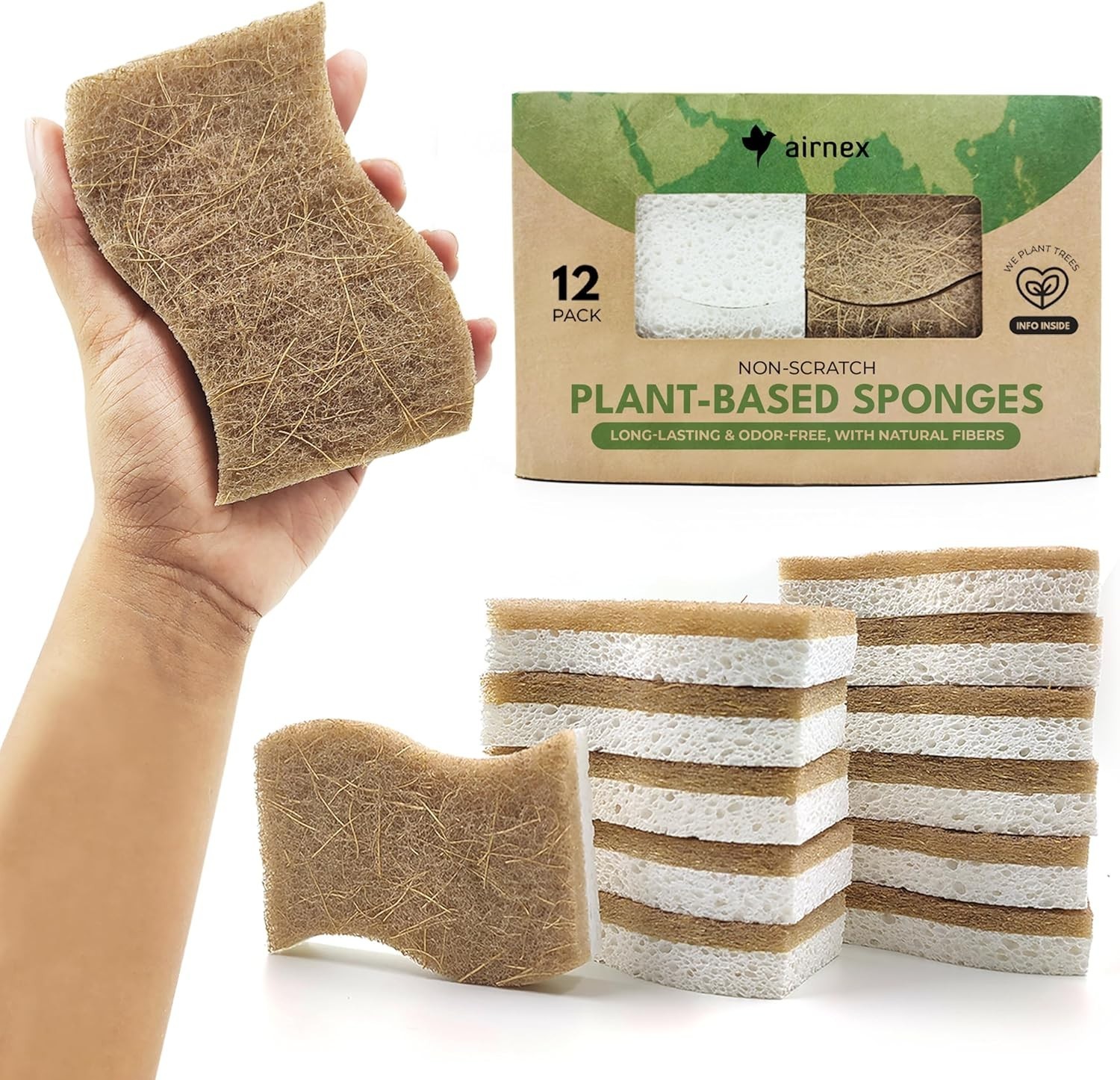 Biodegradable Natural Kitchen Sponge - Compostable Cellulose and Coconut Waln...