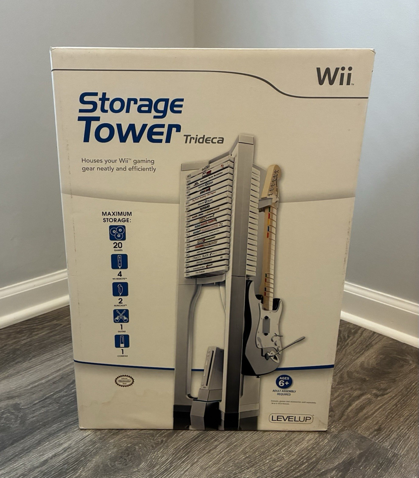 LEVELUP Storage Tower Trideca for Nintendo Wii Organizer Ventilated White/Blue