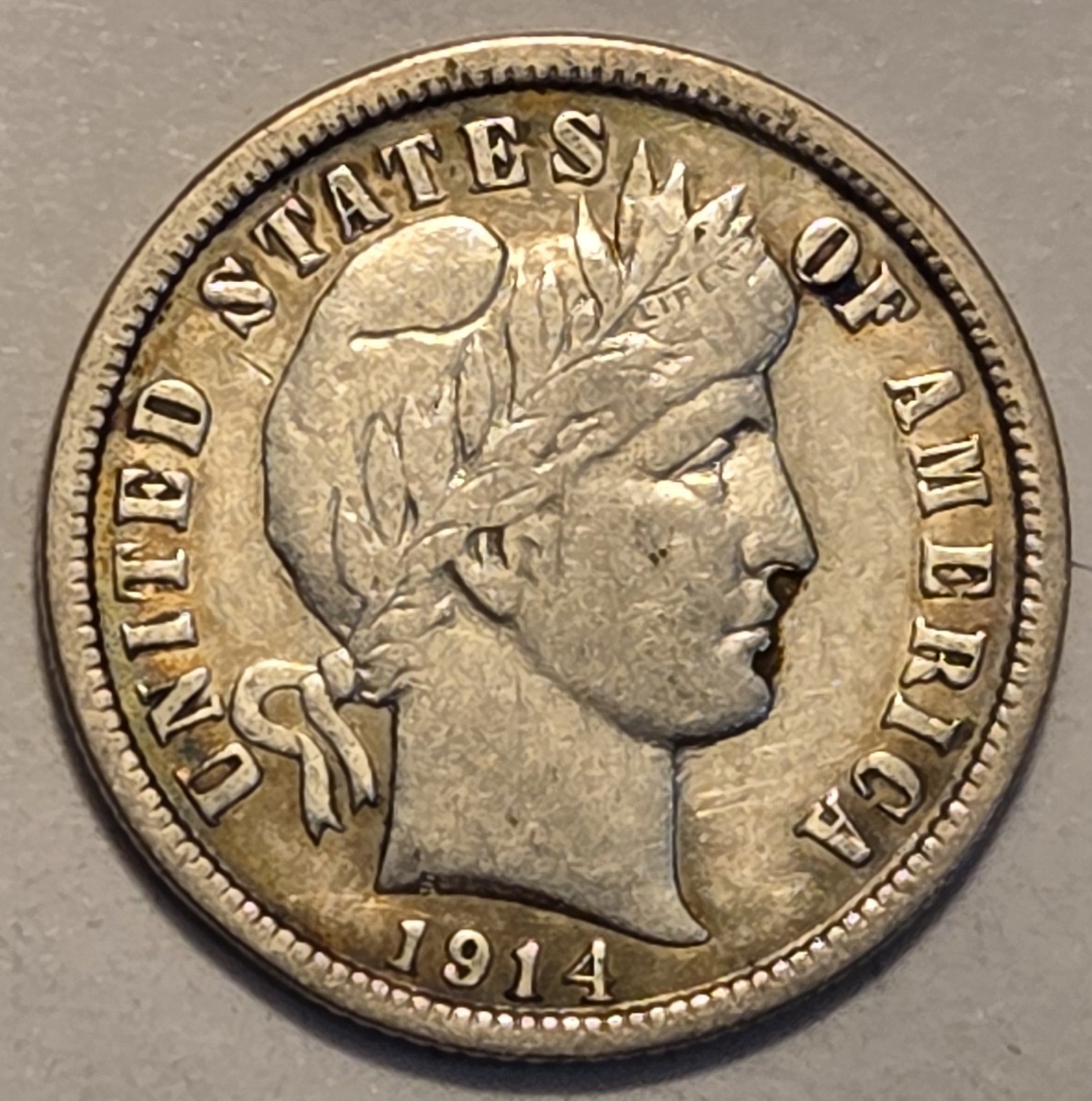#3 Nicer Low Mintage very fine++ 1914 P Barber Liberty Dime, cleaned